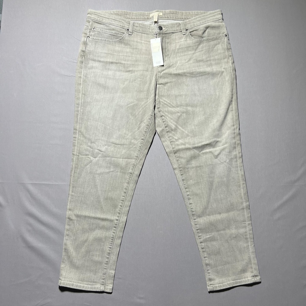 Eileen Fisher Mens Light Gray Stretch High Rise Skinny Ankle Denim Jeans Size 16